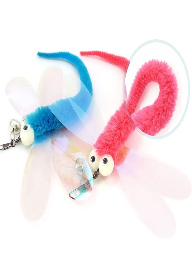 Hokoad Cat Big Eye Dragonfly Toys Replacement Cat Toy Wand Refills, 6 Pieces Big Eye Dragonfly Cat Toy Feathers Refill, Interactive Cat Teaser Wand Attachments, with Bell - Image 2